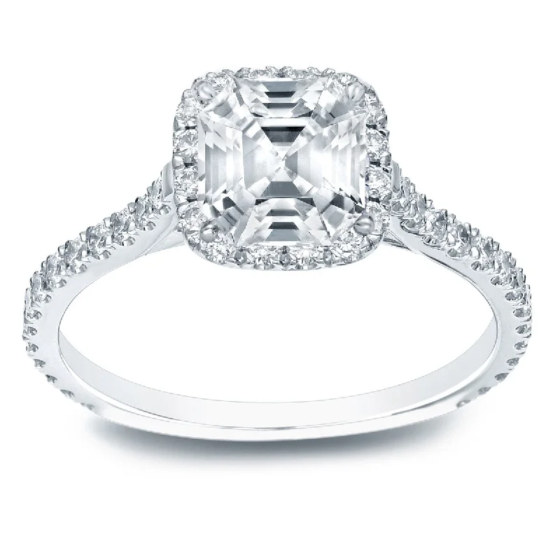 Engagement Rings with a Hidden Heart - Shaped CutoutAuriya 14k Gold 1 1/2ctw Asscher-cut Halo Diamond Engagement Ring Certified (E-F, VVS1-VVS2)