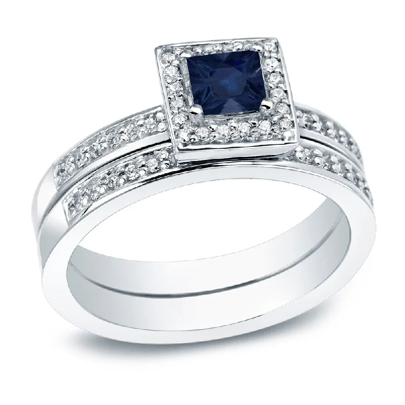 Sapphire - Centered Engagement Rings with Diamond HaloAuriya 14k Gold 1/2ct Princess-cut Blue Sapphire and 1ctw Halo Diamond Engagement Ring (I1-I2)