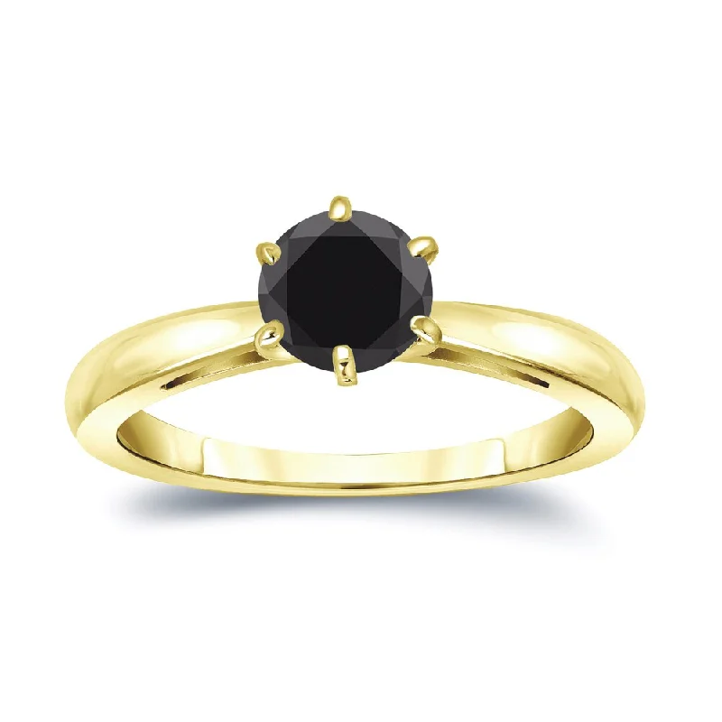 Engagement Rings with a Hidden Heart - Shaped CutoutAuriya 14k Gold 3/4ctw Round Solitaire Black Diamond Engagement Ring 6-Prong