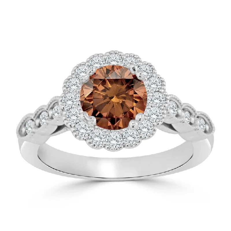 Pear - Shaped Engagement Rings with Twisted Shank DesignsAuriya 14k Gold Vintage Inspired 1 1/2ct TDW Round Brown Diamond Floral Halo Engagement Ring