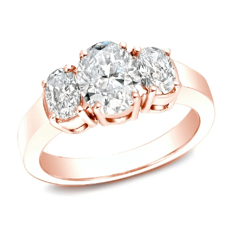 Pear - Shaped Engagement Rings with Twisted Shank DesignsAuriya 14k Rose Gold 2 1/3ctw 3-Stone Oval Diamond Engagement Ring (I-J, VS1-VS2)