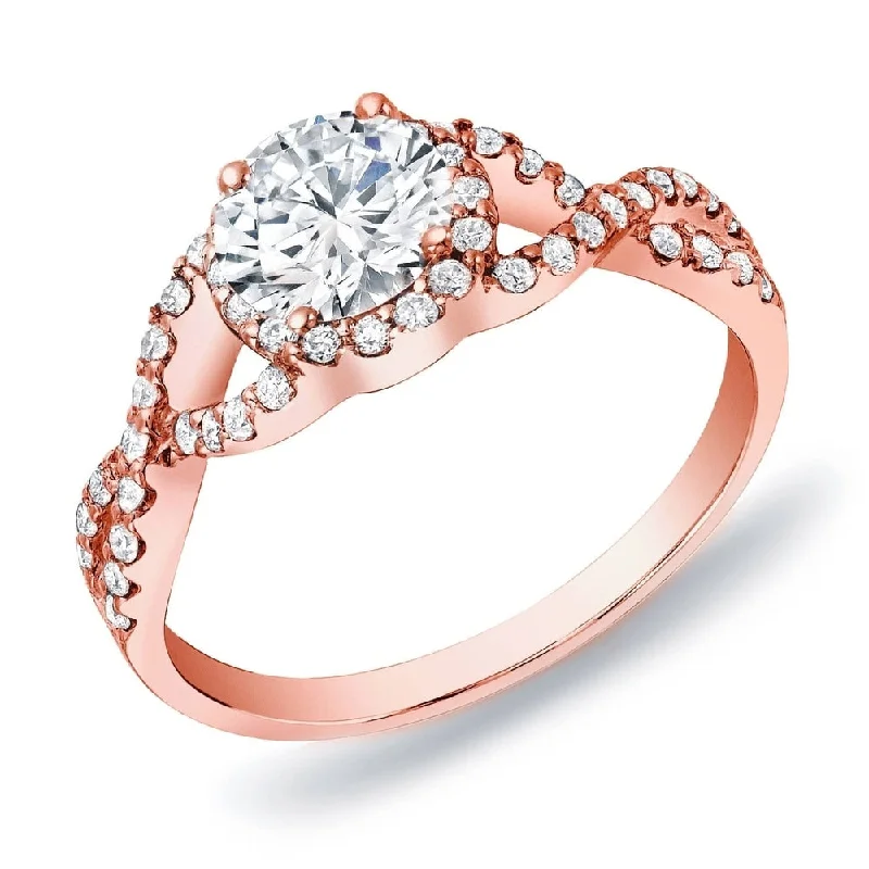 Sapphire - Centered Engagement Rings with Diamond HaloAuriya 14k Rose Gold 3/4ctw Split-shank Twist Halo Diamond Engagement Ring