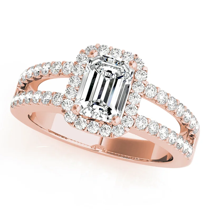 Emerald - Cut Engagement Rings with Trapezoid Side StonesAuriya 14k Rose Gold Lab Grown Emerald Diamond Halo Engagement Ring 0.50 to 5.00 ct. tw. (F-G VS)