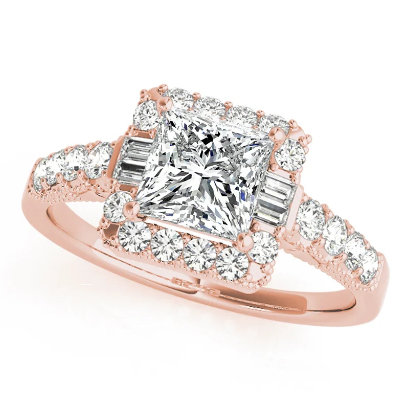 Cushion - Shaped Engagement Rings with Bead - Set DiamondsAuriya 14k Rose Gold Lab Grown Princess Diamond Halo Engagement Ring 0.50 to 5.00 ct. tw. (F-G VS)