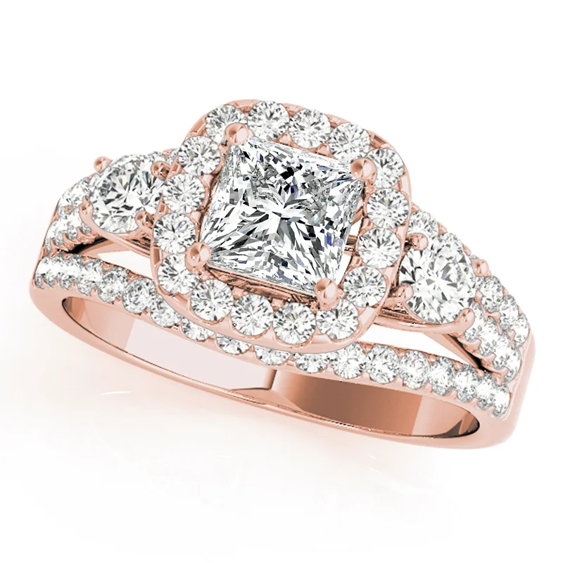 Platinum Engagement Rings with Milgrain EdgesAuriya 14k Rose Gold Lab Grown Princess Diamond Halo Engagement Ring 0.50 to 5.00 ct. tw. (F-G VS)