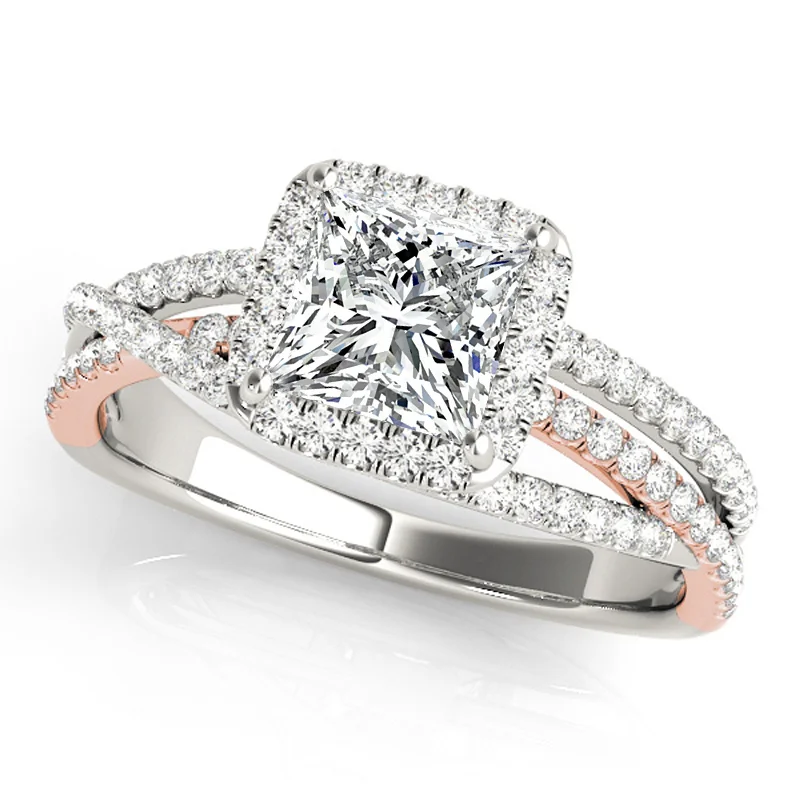 Engagement Rings with a Hidden Heart - Shaped CutoutAuriya 14k Rose Gold Lab Grown Princess Diamond Halo Engagement Ring 0.50 to 5.00 ct. tw. (F-G VS)