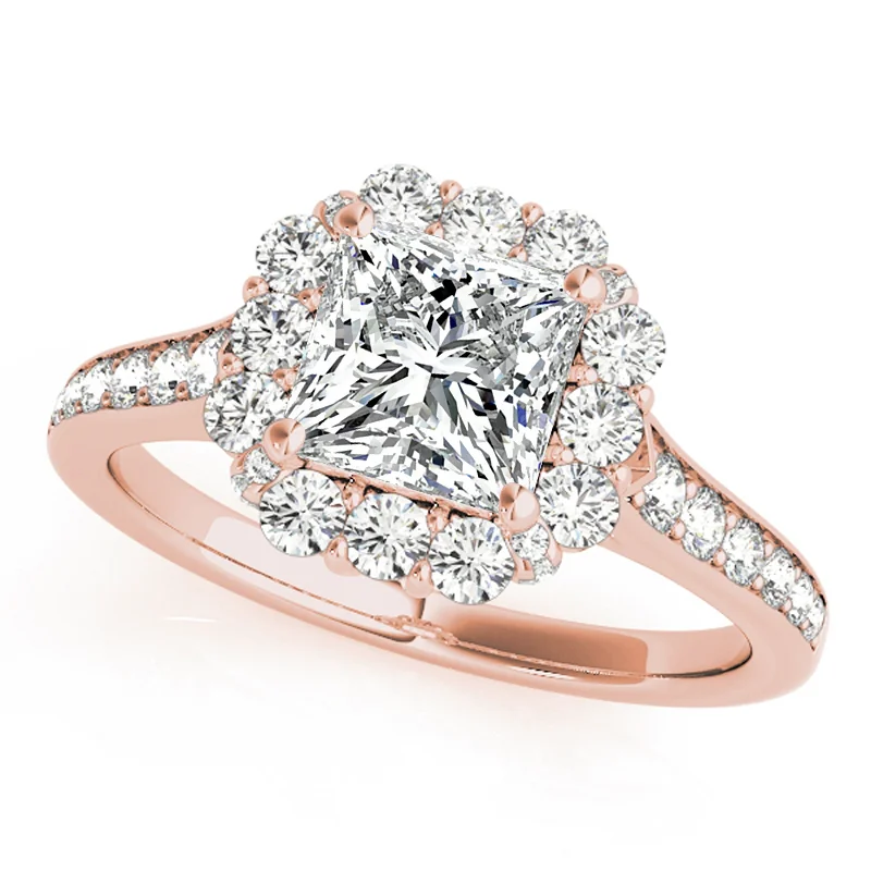 Sapphire - Centered Engagement Rings with Diamond HaloAuriya 14k Rose Gold Lab Grown Princess Diamond Halo Engagement Ring 0.50 to 5.00 ct. tw. (F-G VS)