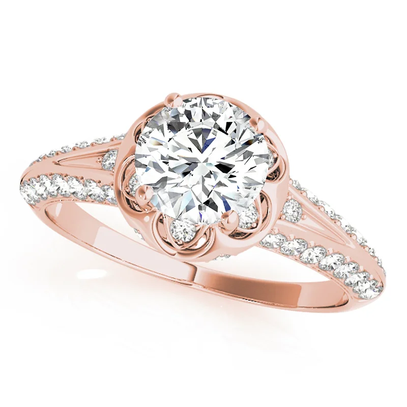 Engagement Rings with a Hidden Halo and Pavé - Set BandAuriya 14k Rose Gold Lab Grown Round Diamond Halo Engagement Ring 0.50 to 5.00 ct. tw. (F-G VS)