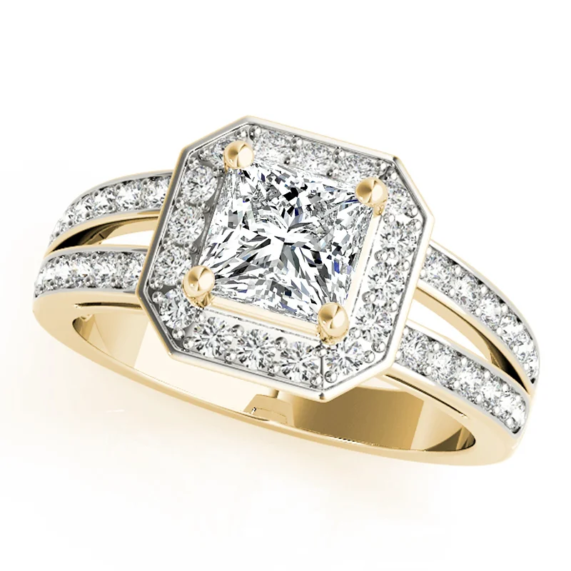 Art Nouveau - Inspired Engagement Rings with Organic MotifsAuriya 14k Yellow Gold Lab Grown Princess Diamond Halo Engagement Ring 0.50 to 5.00 ct. tw. (F-G VS)