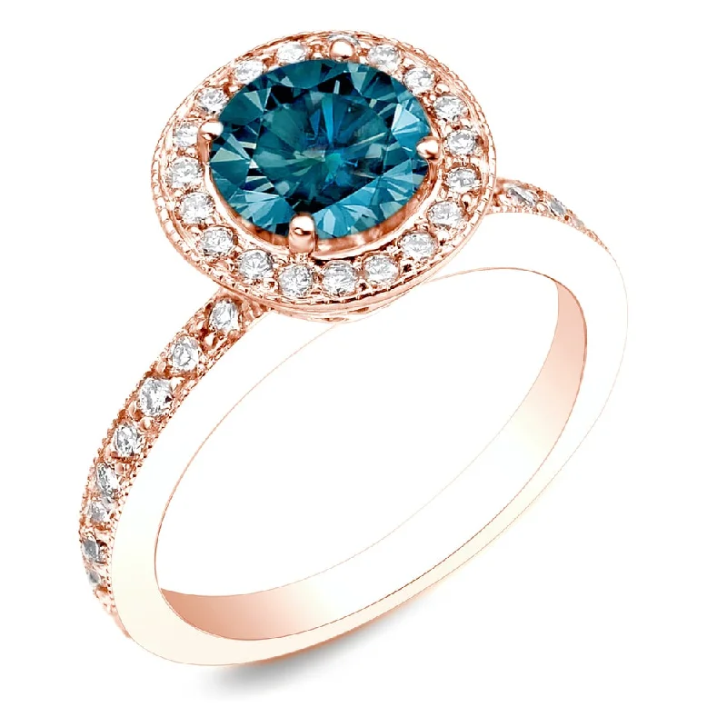 Engagement Rings with a Hidden Heart - Shaped CutoutAuriya 1ctw Halo Blue Diamond Engagement Ring 14k Rose Gold