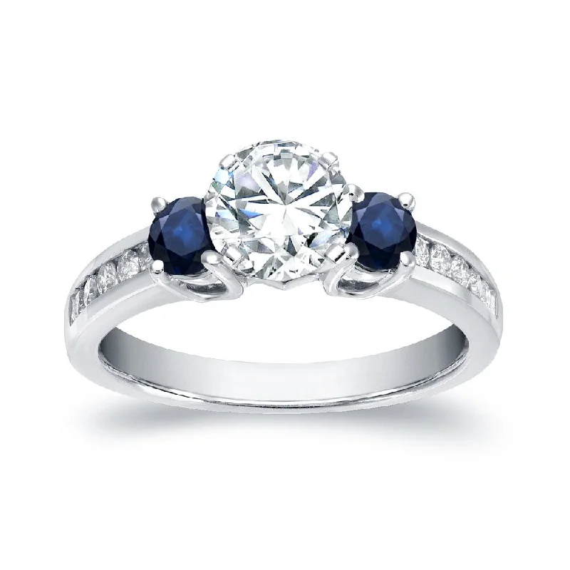 Sapphire - Centered Engagement Rings with Diamond HaloAuriya 3-Stone 4/5cttw Diamond and 2/5ct Sapphire Engagement Ring 14k White Gold (H-I, SI1-SI2)