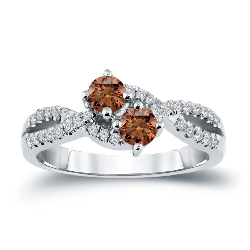 Platinum Engagement Rings with Milgrain EdgesAuriya Modern 3/4ctw Round 2-Stone Brown Diamond Engagement Ring 14K Gold (H-I, I1-I2)