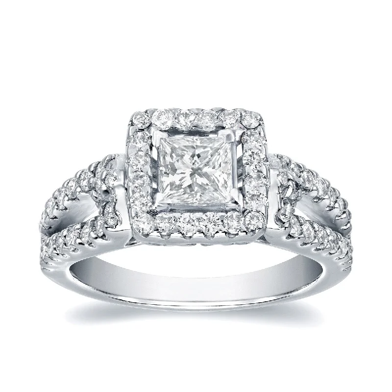 Custom - Engraved Engagement Rings with a Special MessageAuriya Platinum 1 2/5ctw Modern Princess-cut Halo Diamond Engagement Ring (J-K, I1-I2)