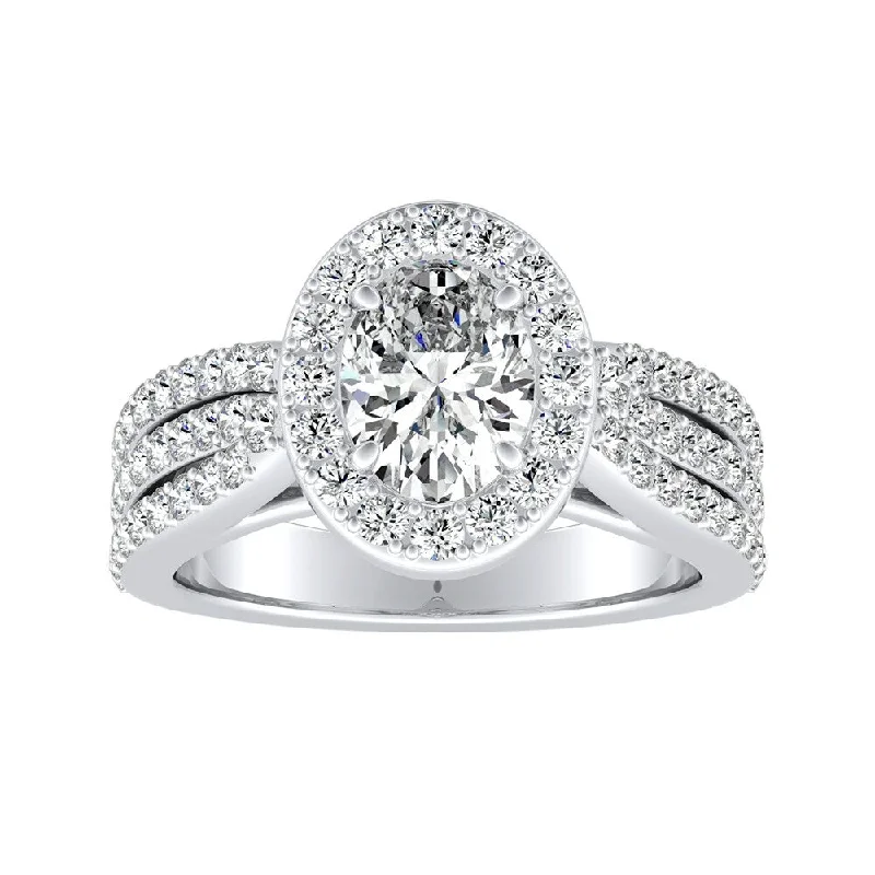 Vintage - Style Engagement Rings with Intricate ScrollworkAuriya Platinum 1 3/4ctw Triple Oval Halo Diamond Engagement Ring (I-J, I1-I2)