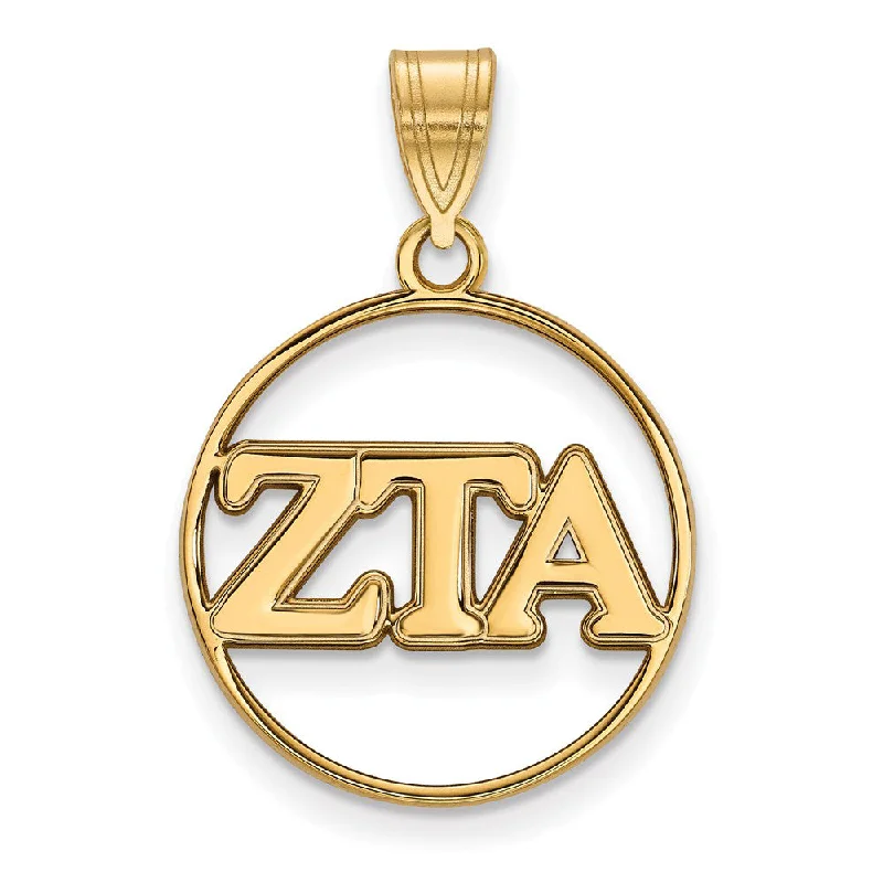 Opal - Set Pendants with Iridescent Fire - Opal Centers14K Plated Silver Zeta Tau Alpha Medium Circle Greek Letters Pendant