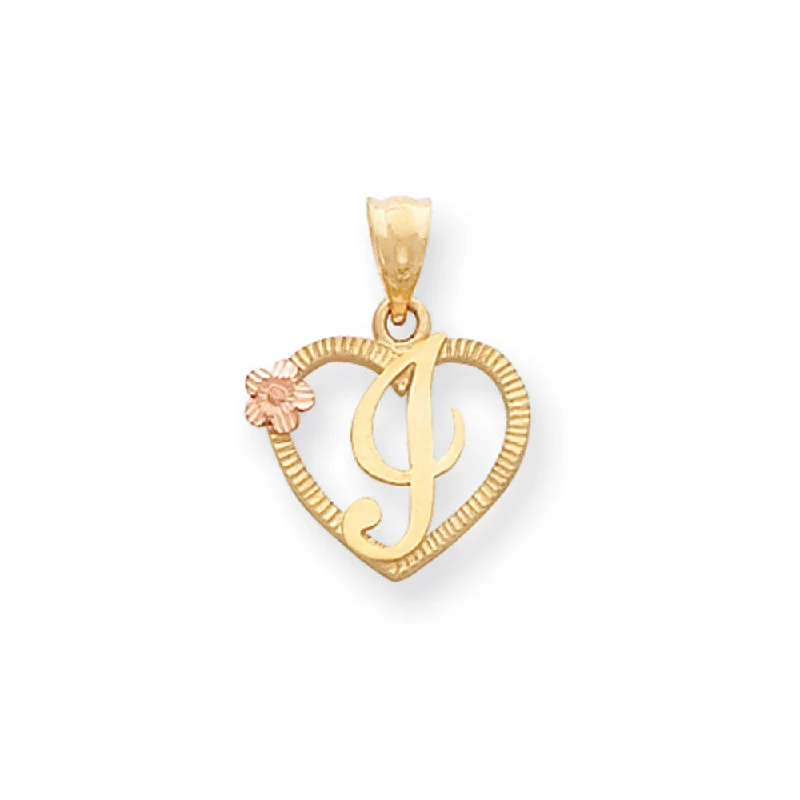 Leather - Wrapped Pendants with Brass Stud Embellishments14k Two Tone Gold Grace Collection 15mm Heart Initial I Pendant