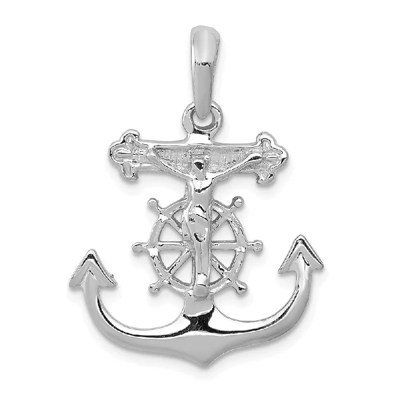 Coral - Trimmed Pendants with Seashell and Pearl Accents14k White Gold Mariner's Crucifix Cross Pendant, 22 x 28mm