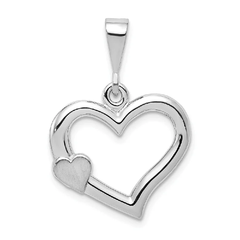 Hand - Carved Wooden Pendants with Folk - Art Motifs14k White Gold Satin Heart on Heart Pendant, 19mm