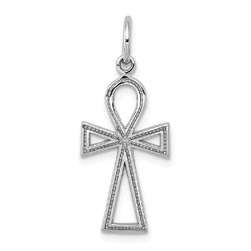 Opal - Set Pendants with Iridescent Fire - Opal Centers14k White Gold Small Ankh Cross Charm Pendant, 11 x 27mm