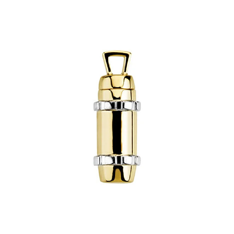 Recycled Metal Pendants with Upcycled Jewelry Components14k Yellow and White Gold, Two Tone Cylinder Ash Holder Pendant