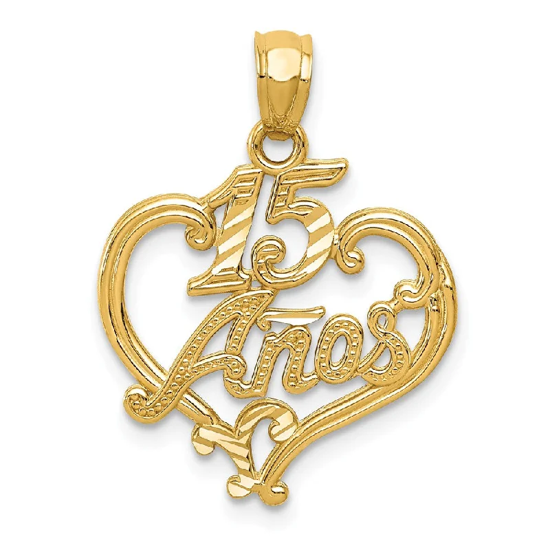 Stainless Steel Pendants with Laser - Etched Motivational Quotes14k Yellow Gold 15 Anos Heart Pendant, 18mm