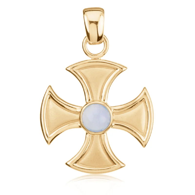 Leather - Wrapped Pendants with Brass Stud Embellishments14k Yellow Gold and Chalcedony Maltese Cross Pendant