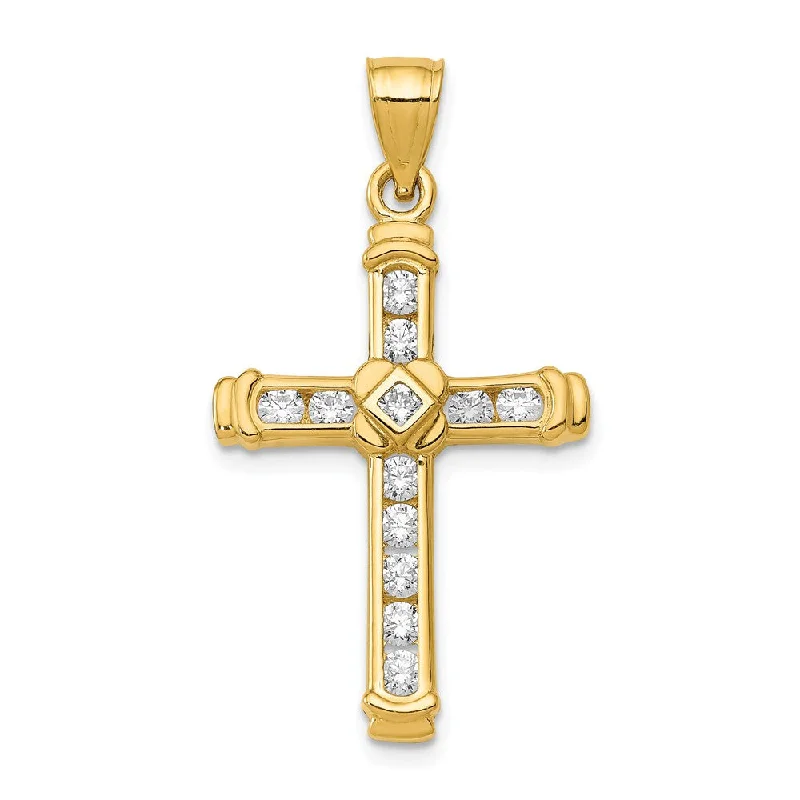 Opal - Set Pendants with Iridescent Fire - Opal Centers14k Yellow Gold & CZ Cross Pendant, 18 x 35mm