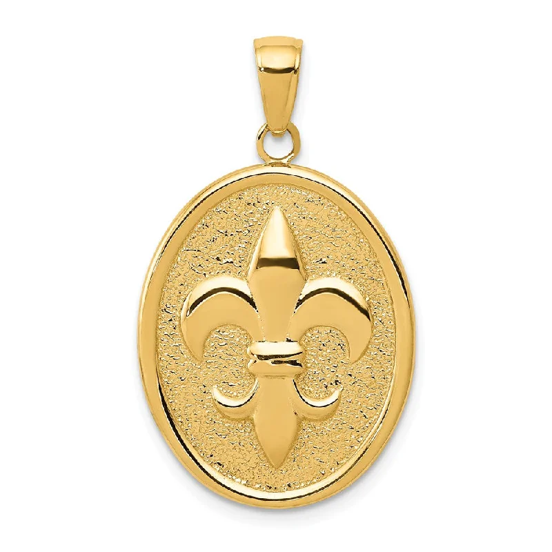 Coral - Trimmed Pendants with Seashell and Pearl Accents14k Yellow Gold Fleur De Lis Oval Disc Pendant, 18 x 30mm