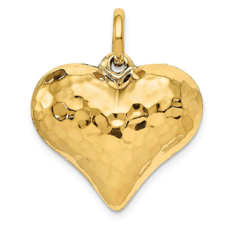 Hand - Carved Wooden Pendants with Folk - Art Motifs14k Yellow Gold Hollow Hammered Puffed Heart Charm or Pendant, 22mm