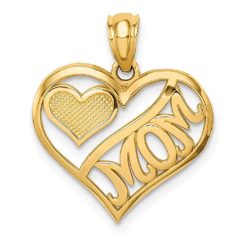 Lapis Lazuli Pendants with Gold - Leaf Accents14k Yellow Gold Mom and Heart Pendant, 16mm