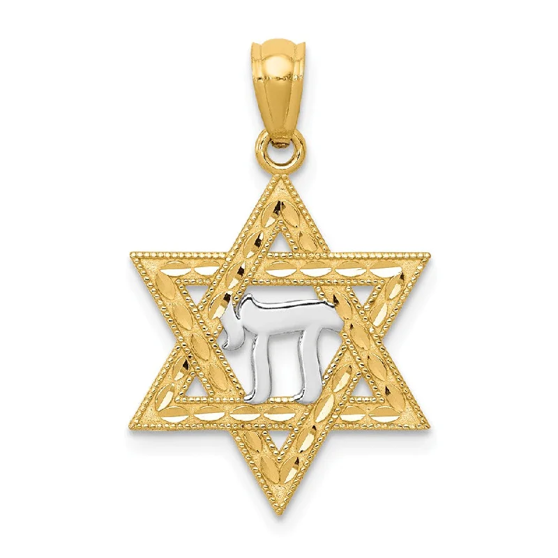 Crystal - Encrusted Pendants in the Shape of a Crown14k Yellow Gold & Rhodium D/C Star of David & Chai Pendant, 16mm