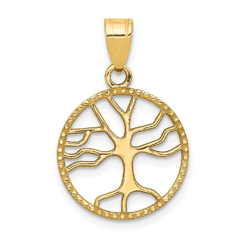 Amethyst - Faceted Pendants with Silver - Wire Wrapping14k Yellow Gold Round Framed Tree of Life Pendant, 15mm (9/16 inch)