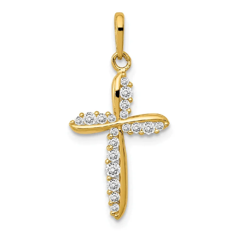 Recycled Metal Pendants with Upcycled Jewelry Components14k Yellow Gold Small CZ Cross Pendant, 11 x 24mm