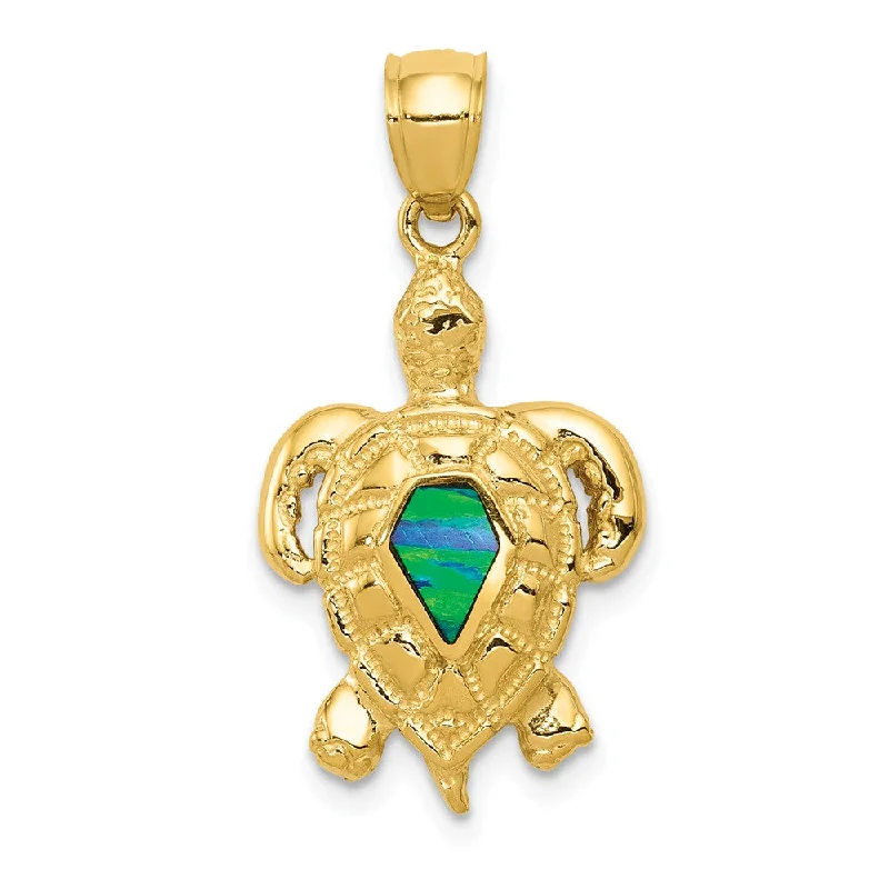 Obsidian Pendants with Shiny Mirror - Like Surfaces14k Yellow Gold & Synthetic Blue Opal Turtle Pendant, 15mm (9/16 Inch)