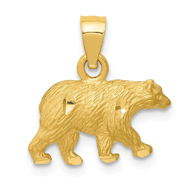 Bone - Carved Pendants with Tribal - Inspired Symbols14k Yellow Gold Textured and Diamond Cut Bear Pendant