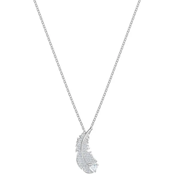 Feather - Pendant Necklaces with Real - Feather and Bead AccentsFeather - Pendant Necklaces with Real - Feather and Bead AccentsNice Necklace, White, Rhodium Plated