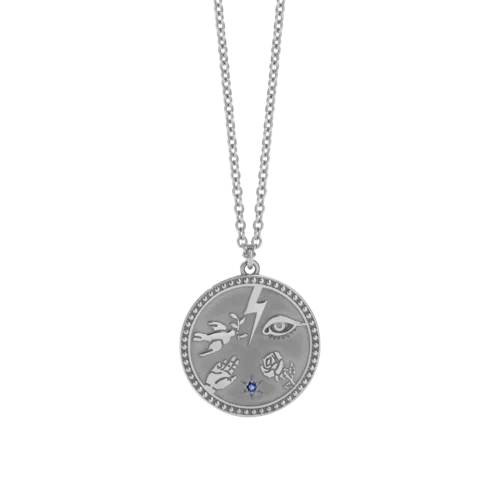 Key - Pendant Necklaces with Antique - Style EngravingsKey - Pendant Necklaces with Antique - Style EngravingsMeadowlark Talisman Necklace - Silver & Blue Sapphire