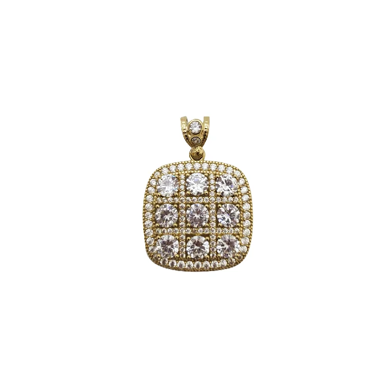 Gold - Plated Pendants with Enameled Floral Bouquets9 Stone Square Pendant (14K)