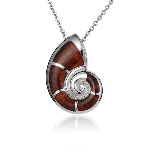 Key - Pendant Necklaces with Antique - Style EngravingsKey - Pendant Necklaces with Antique - Style EngravingsSterling Silver Nautilus Shell with Koa Wood Inlay Pendant (Chain Sold Separately)