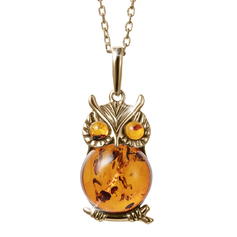 Feather - Pendant Necklaces with Real - Feather and Bead AccentsFeather - Pendant Necklaces with Real - Feather and Bead AccentsBaltic Amber Wise Owl Pendant