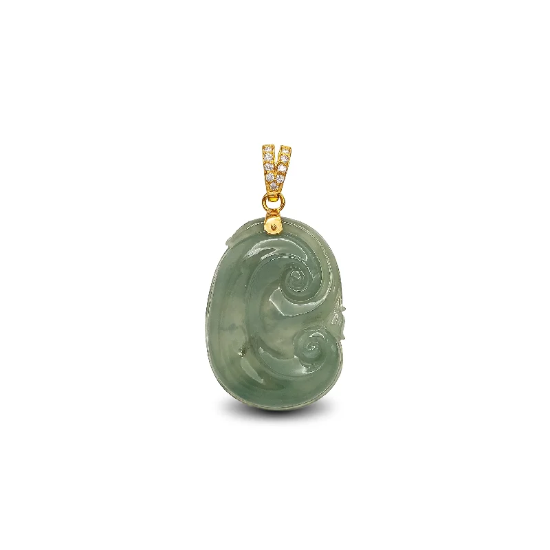 Sterling Silver Pendants with Hand - Engraved Family CrestsVS Diamond Jade Ruyi Scepter Pendant (14K)