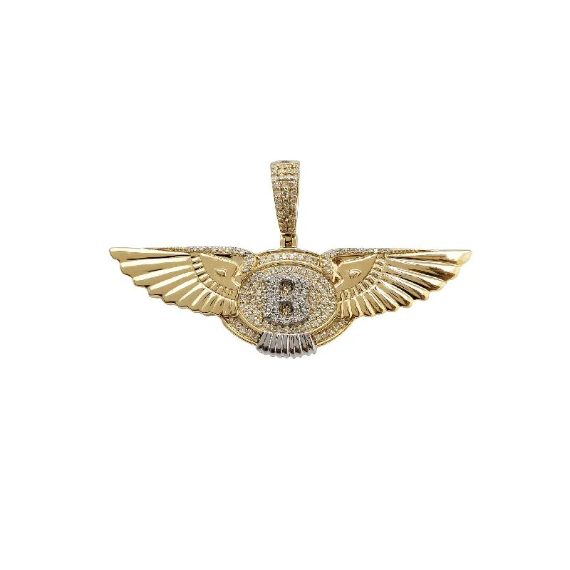 Hand - Carved Wooden Pendants with Folk - Art MotifsDiamond Winged Letter "B" Pendant (14K)