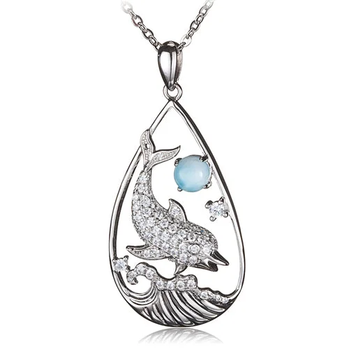 Medallion - Pendant Necklaces with Intricate Relief - Style ArtworkMedallion - Pendant Necklaces with Intricate Relief - Style ArtworkSterling Silver Diving Dolphin with Larimar Bead Pendant (Chain Sold Separately)