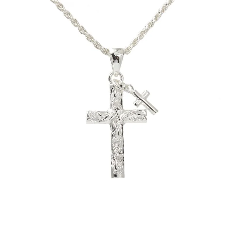 Key - Pendant Necklaces with Antique - Style EngravingsKey - Pendant Necklaces with Antique - Style EngravingsSterling Silver Hawaiian Scroll Cross with Plain Cross Pendant (Chain Sold Separately)