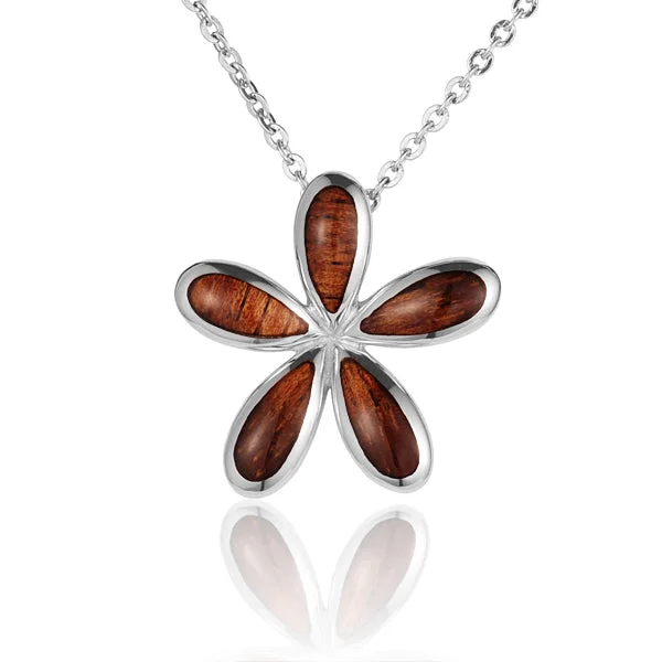 Heart - Shaped Pendant Necklaces with Ruby and Diamond EmbellishmentsHeart - Shaped Pendant Necklaces with Ruby and Diamond EmbellishmentsSterling Silver Plumeria with Koa Wood Inlay Pendant (Chain Sold Separately)