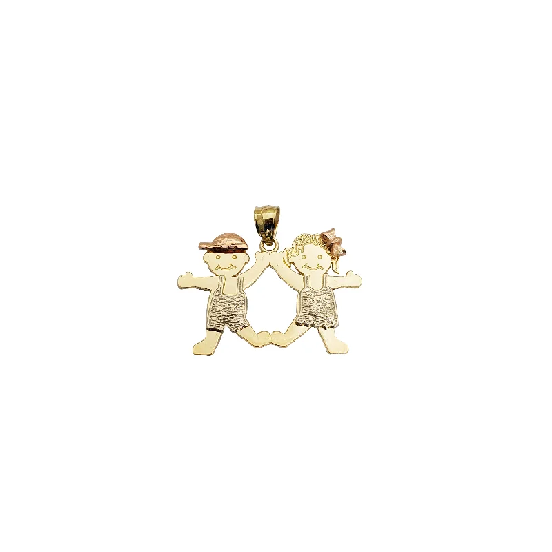 Bone - Carved Pendants with Tribal - Inspired SymbolsLittle Kid "Boy & Girl" Pendant (14K)