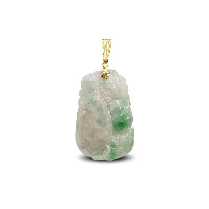 Coral - Trimmed Pendants with Seashell and Pearl AccentsMarbled Jade Ruyi Scepter Fish Pendant (14K)