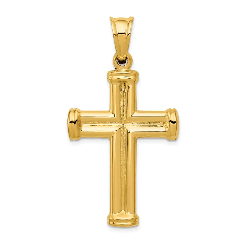 Leather - Wrapped Pendants with Brass Stud EmbellishmentsMen's 14k Yellow Gold Hollow 3D Grooved Cross Pendant