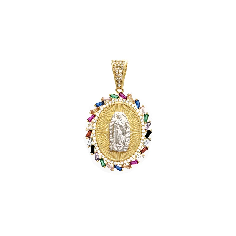 Obsidian Pendants with Shiny Mirror - Like SurfacesMulti-Color Baguette Frame Virgin Guadalupe Pendant (14K)