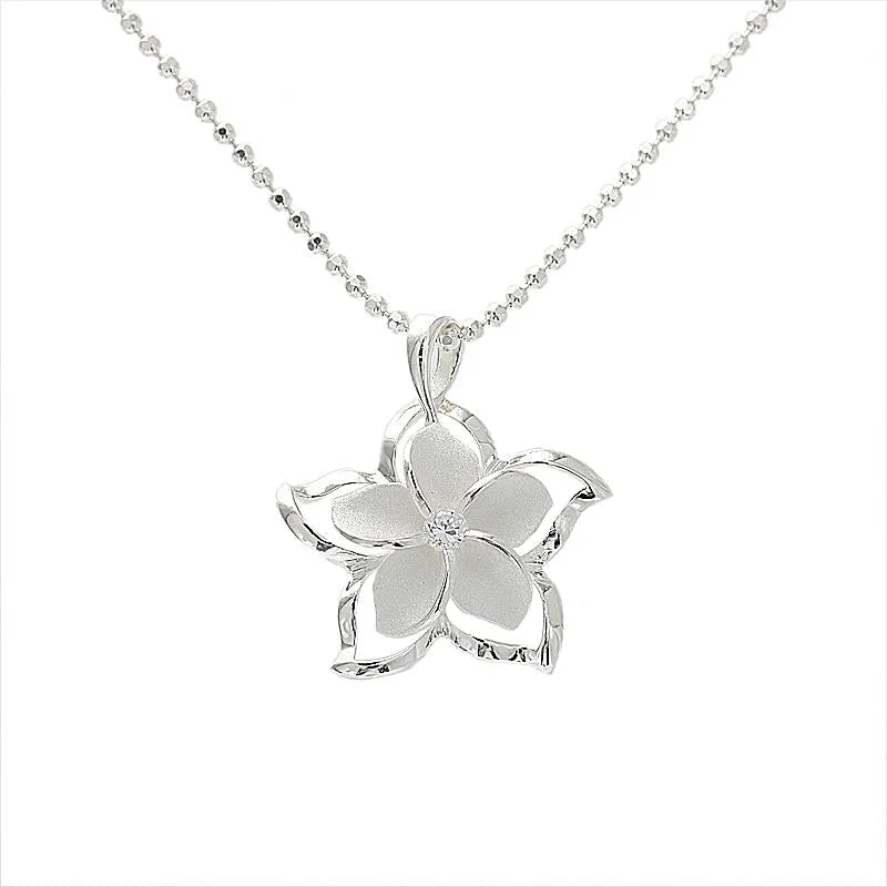 Medallion - Pendant Necklaces with Intricate Relief - Style ArtworkMedallion - Pendant Necklaces with Intricate Relief - Style ArtworkSterling Silver Plumeria with CZ Pendant (Chain Sold Separately)